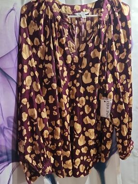 Nine West Burgundy Leopard-Print Blouse. Size 0X. NWT!
